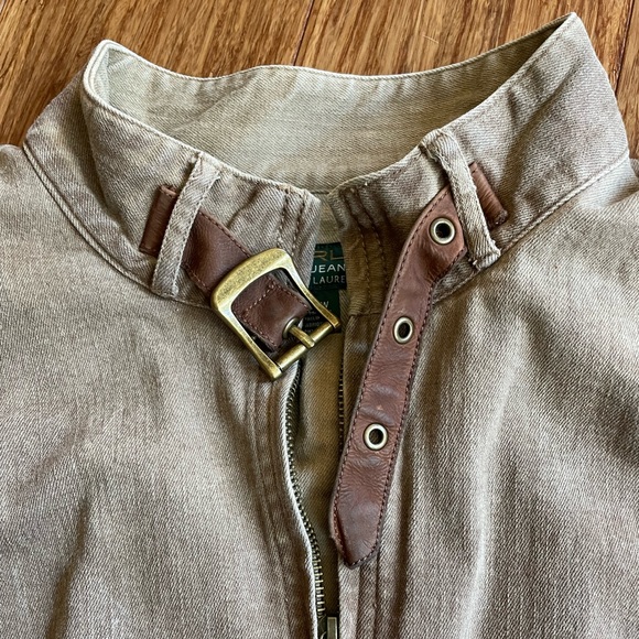 Lauren Jeans Co. Leather Trim Tan Denim Jacket, size 20W - Picture 6 of 10